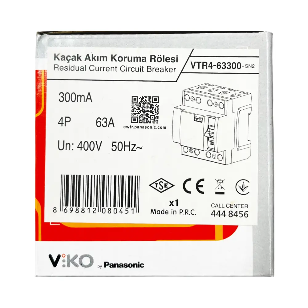 Viko 4x63A 300mA Trifaze Kaçak Akım Rölesi VTR4-63300 - 4