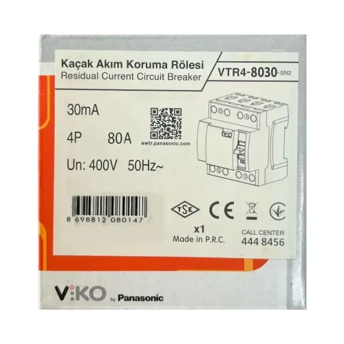 Viko 4x80A 30mA Trifaze Kaçak Akım Rölesi VTR4-8030 - 4