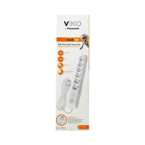 Viko 6'lı Akım Korumalı Anahtarlı Grup Priz -1,5m.Kablolu - 2