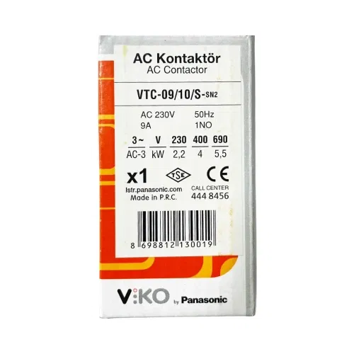 Viko 9A 4kW 1NO Güç Kontaktörü VTC-0910S - 4
