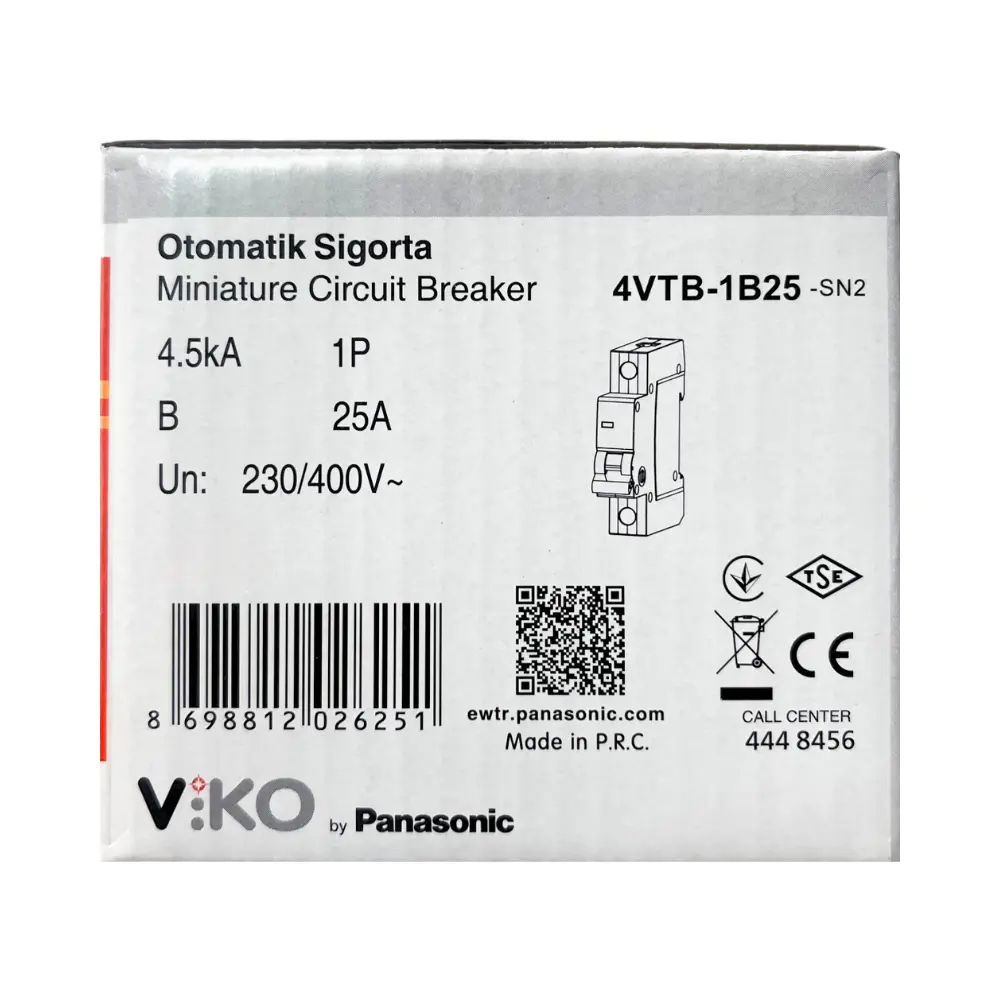 Viko B Tipi 1x25A 4,5kA Otomatik Sigorta 4VTB-1B25 - 4