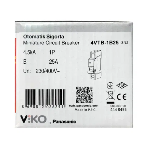 Viko B Tipi 1x25A 4,5kA Otomatik Sigorta 4VTB-1B25 - 4