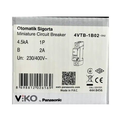 Viko B Tipi 1x2A 4,5kA Otomatik Sigorta 4VTB-1B02 - 4