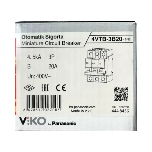 Viko B Tipi 3x20A 4,5kA Otomatik Sigorta 4VTB-3B20 - 4