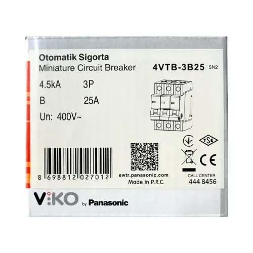 Viko B Tipi 3x25A 4,5kA Otomatik Sigorta 4VTB-3B25 - 4