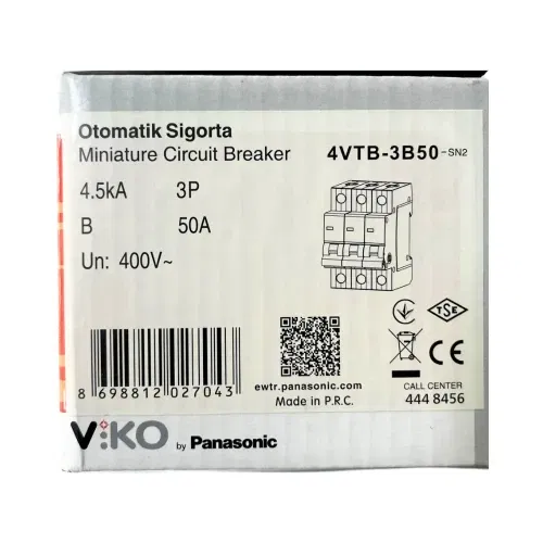 Viko B Tipi 3x50A 4,5kA Otomatik Sigorta 4VTB-3B50 - 4