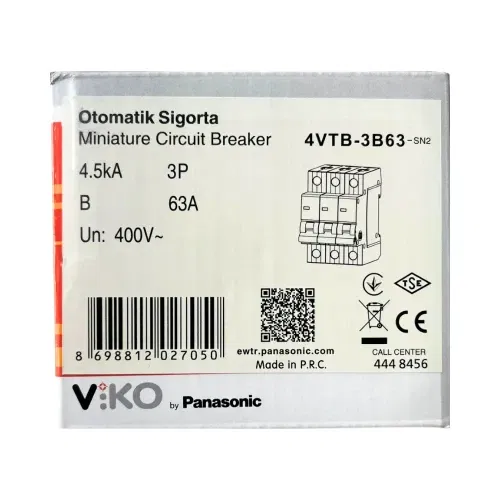 Viko B Tipi 3x63A 4,5kA Otomatik Sigorta 4VTB-3B63 - 4