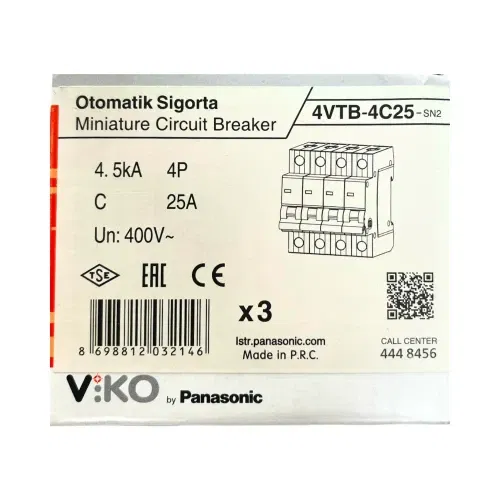 Viko C Tipi 4x25A 4,5kA Otomatik Sigorta 4VTB-4C25 - 4