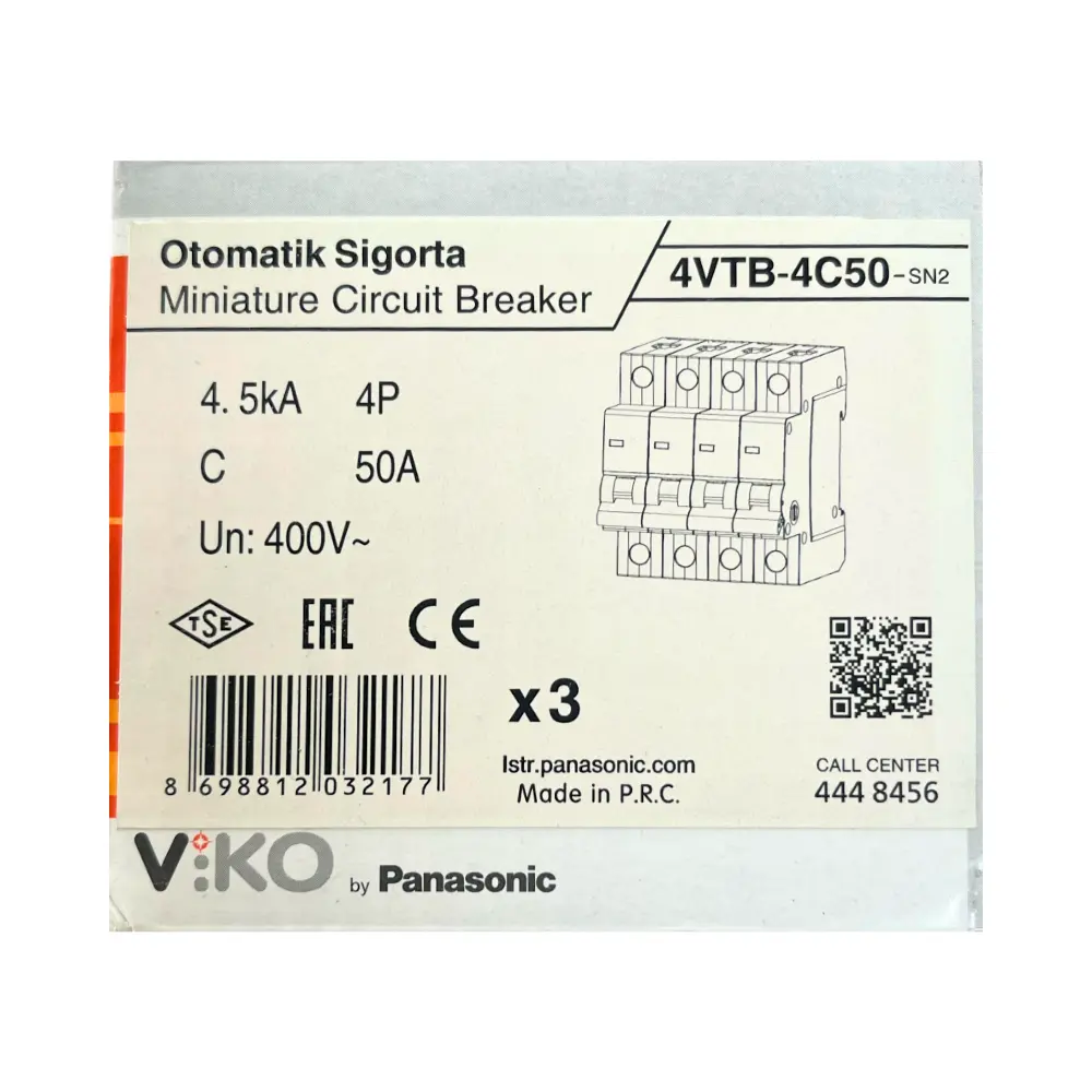 Viko C Tipi 4x50A 4,5kA Otomatik Sigorta 4VTB-4C50 - 4