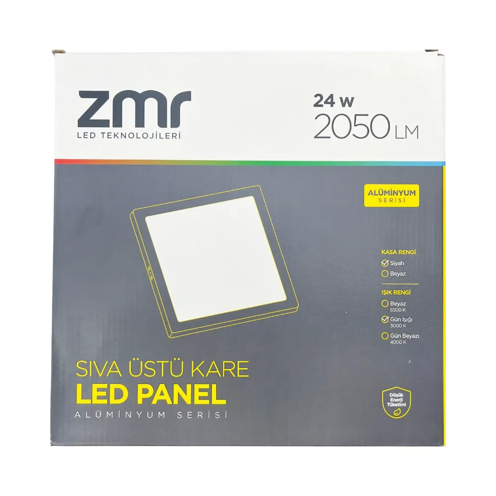 Zmr 24W Sıvaüstü Siyah Kasa Kare Panel Led Armatür 3200K (Günışığı) - 5