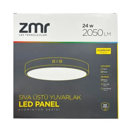 Zmr 24W Sıvaüstü Yuvarlak Panel Led Armatür 6500K (Beyaz) - 4