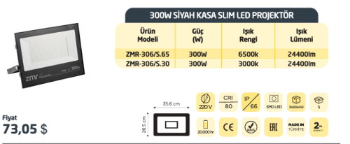 Zmr 300W Smd Led Projektör 6500K (Beyaz) - Zmr